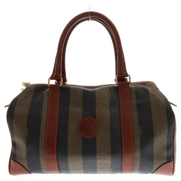 Fendi Beige Leather Black Pecan Boston Brown Bag - Picture 1 of 5